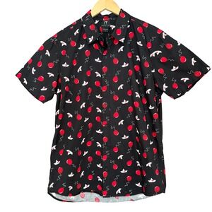 IT Chapter Two Mens Pennywise Halloween Camp Shirt Button Up Black Large AOP